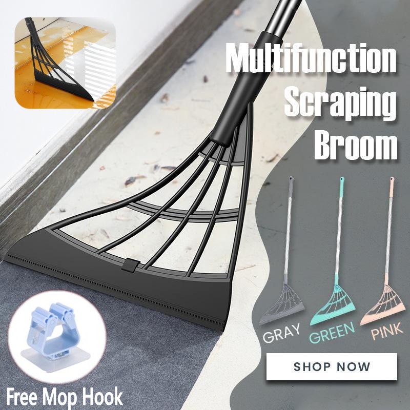 [ Featured ]  2/3 Pcs Magic Long Handle Silicone Broom with Mop Hooks / Wet And Dry Dual-Use Floor Windows Wiper Scraper / Non-Stick Hair Sweeping Broom Hair brush Sweeping Tools