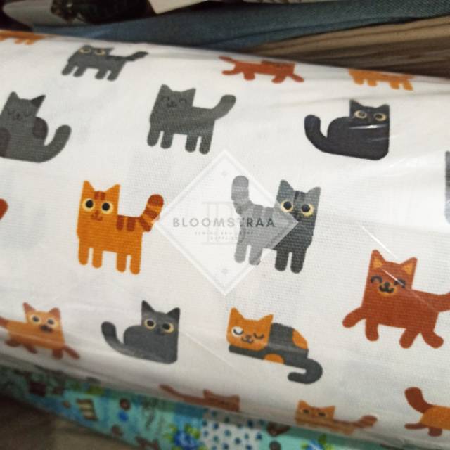 Kain Kanvas Kucing Putih bahan canvas meteran motif white cat fabric