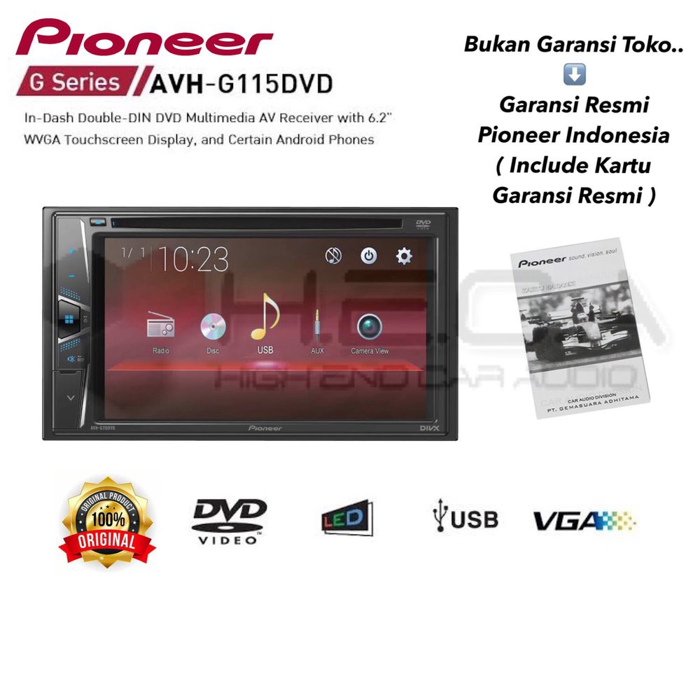 Pioneer AVH-G115DVD Tape Mobil AVH G115 DVD Double Din 115DVD Head Unit AVH G115 DVD Audio G115DVD