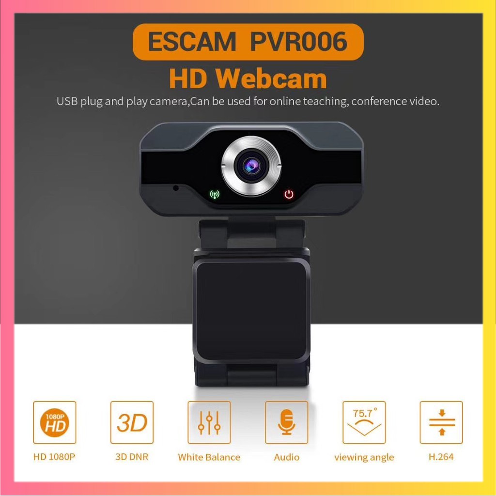 Webcam ESCAM HD 1080P Webcam Desktop Laptop with Microphone Video 2MP PVR006