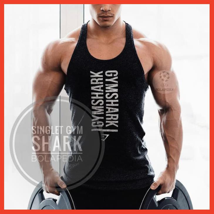 SINGLET GYM SHARK WORD / KAOS GYM FITNES / BAJU TRAINING FITNESS PRIA