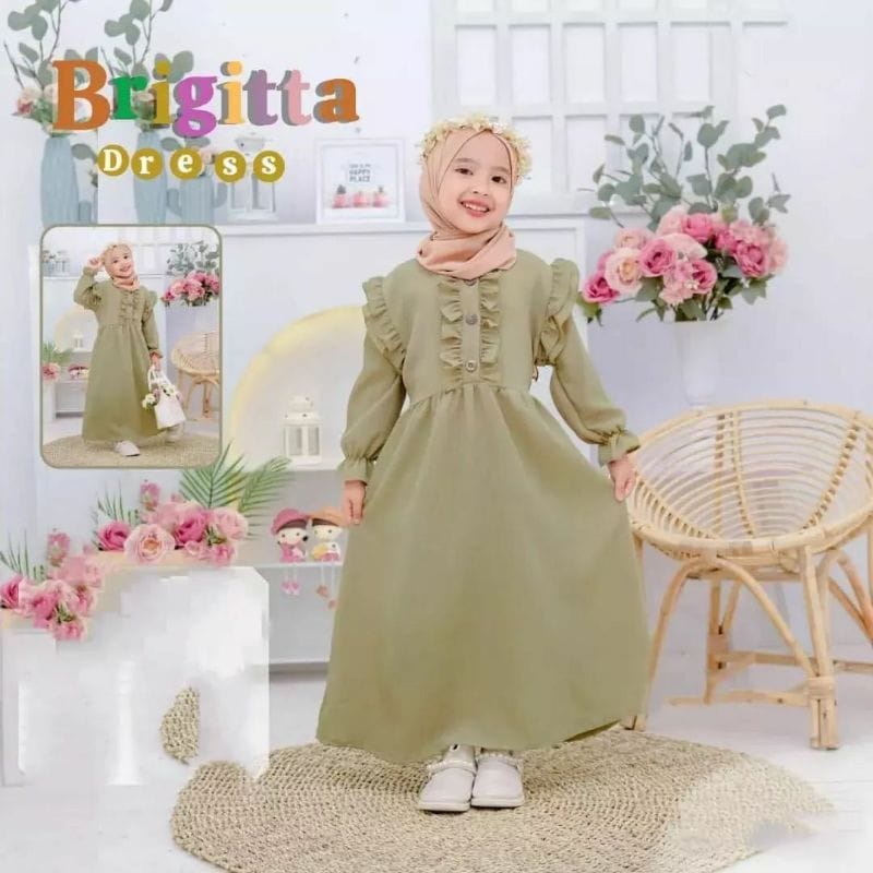 Brigitta Kids Dress Anak Perempuan Usia 6 Sampai 8 Tahun Pakaian Anak Perempuan Baju Anak Cewek Matt Crinkle