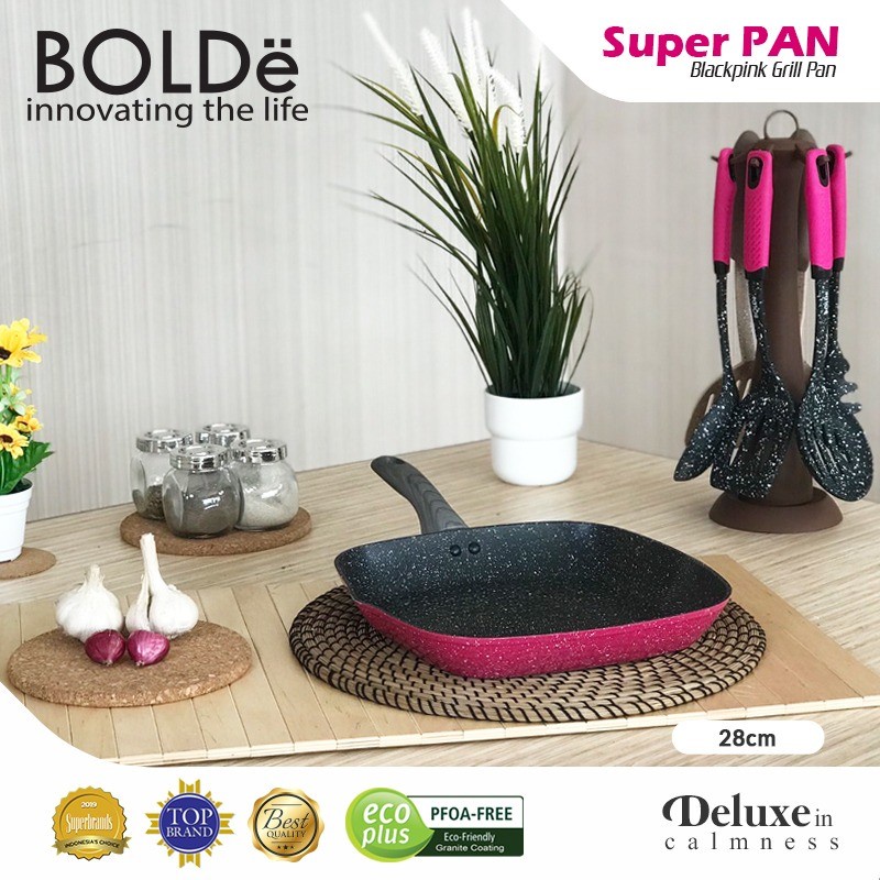 BOLDE Panci Frypan  Super Grill Pan 28 cm - Black Pink Granite Series