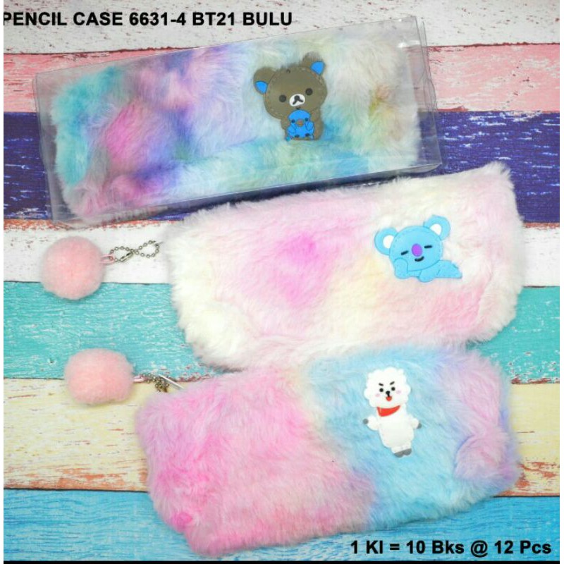 

pensil case sleting bulu +gantung bts bt 21