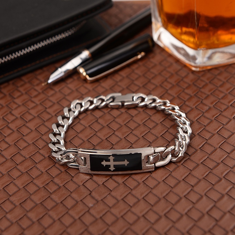 Gelang Bahan Stainless Steel Titanium Model Dua Sisi Warna Hitam