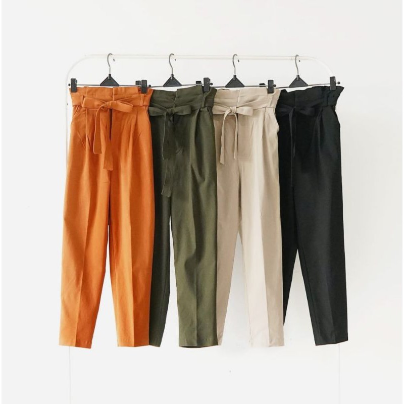 ❣ SPECIAL PRICE ♡ PREMIUM ♡ ORIGINAL ! LEXIE PLAIN HIGH WAIST OBI BELT TIED ANKLE PANTS