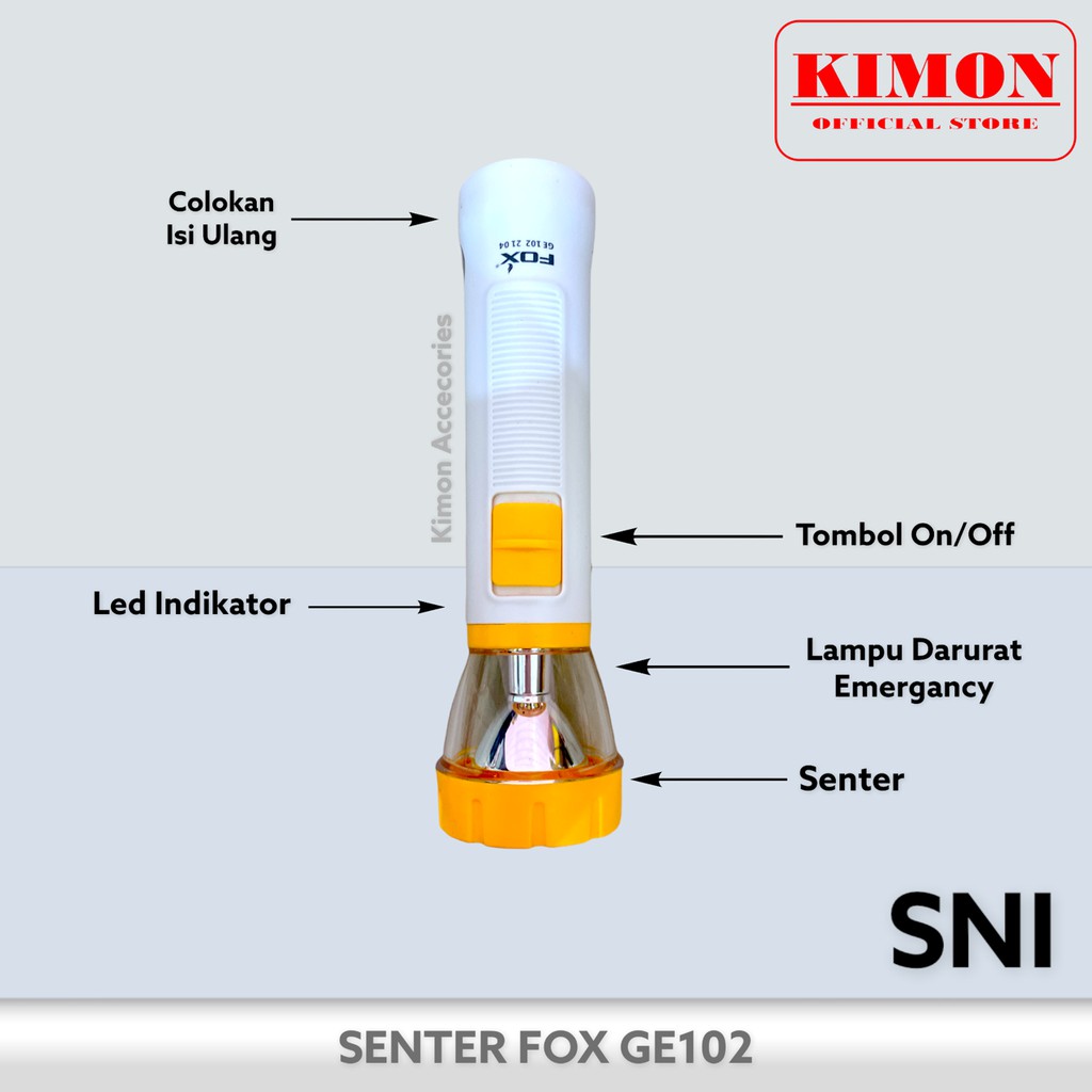 SENTER FOX GE 102 LED EMERGANCY LAMP LAMPU DARURAT BATERAI ISI ULANG RECHARGEABLE