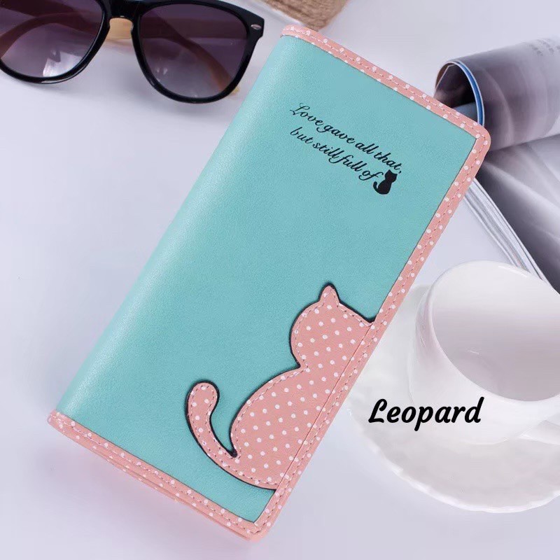 Dompet kucing polkadot size panjang / dompet panjang wanita / dompet lucu