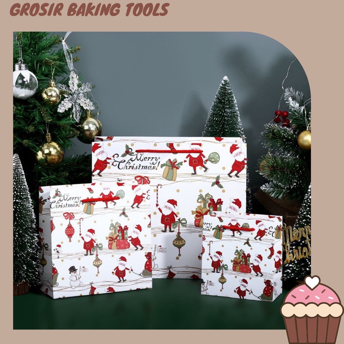 

READY COD PAPERBAG BESAR SANTA NATAL BUNGKUS GIFT HAMPERS KADO TEMA CHRISMAST - Putih GRATIS ONGKIR