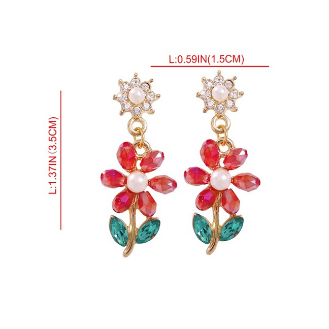 LRC Anting Tusuk Fashion Alloy Diamond Resin Flower Earrings F72499