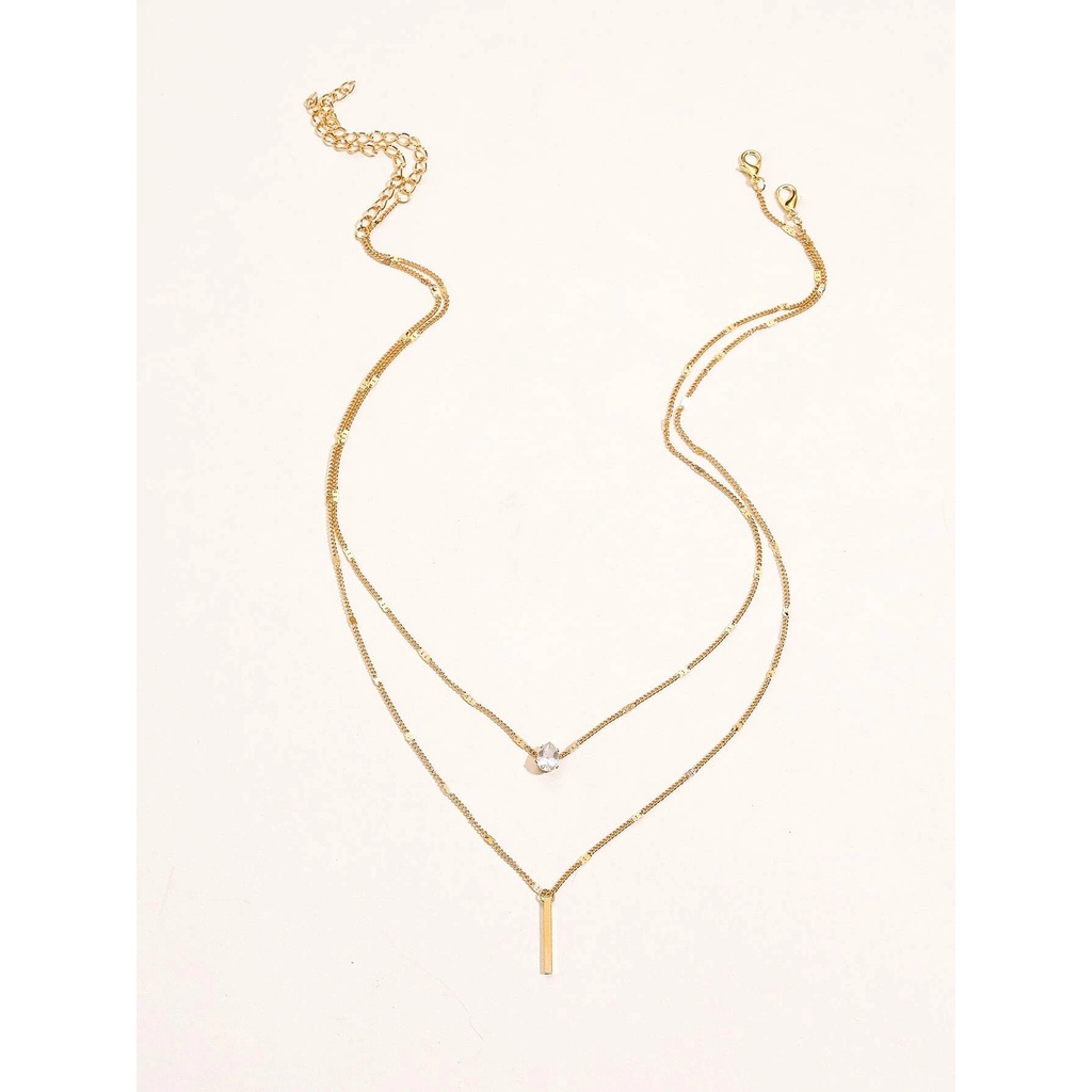 Kalung Wanita Berlian Permata dan Stik 2 Kalung Terpisah Perhiasan Aksesoris Dalika