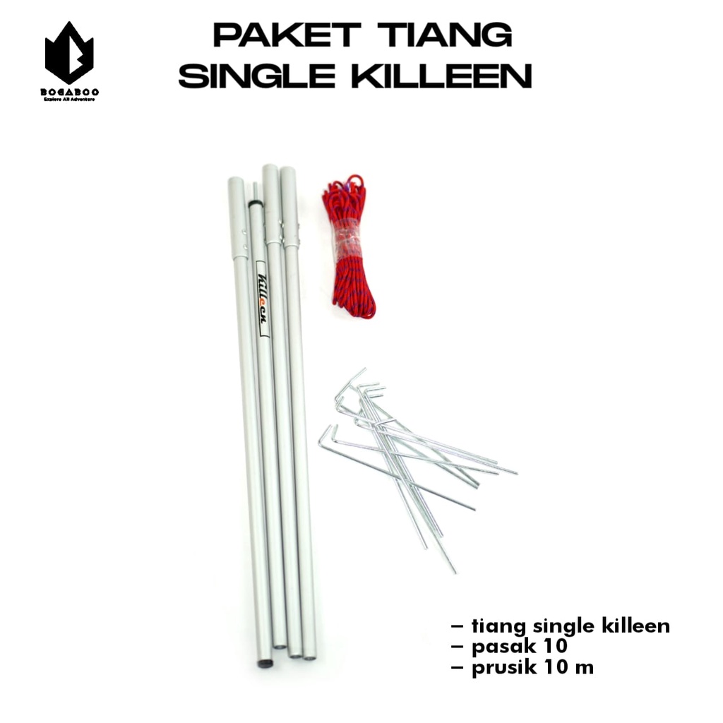 Bisa (COD) PAKET Tiang Single Killeen + Tali Perusik 10 M + Pasak 10 PCS