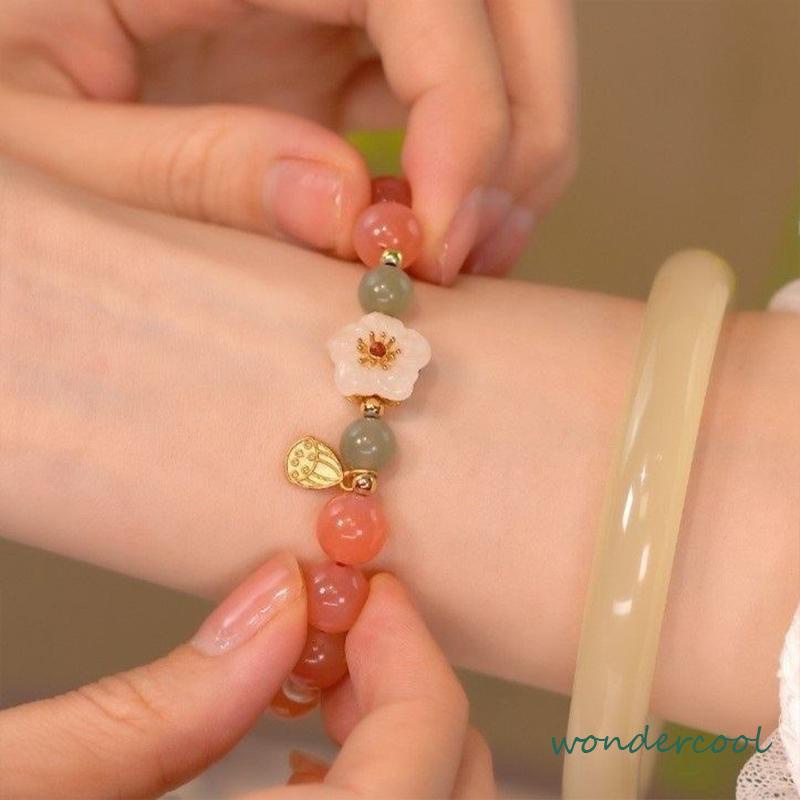 Jade Bead Gelang Kecil Peach Blossom Woven Perempuan Desain Niche Mahasiswa Pacar Hadiah-Won