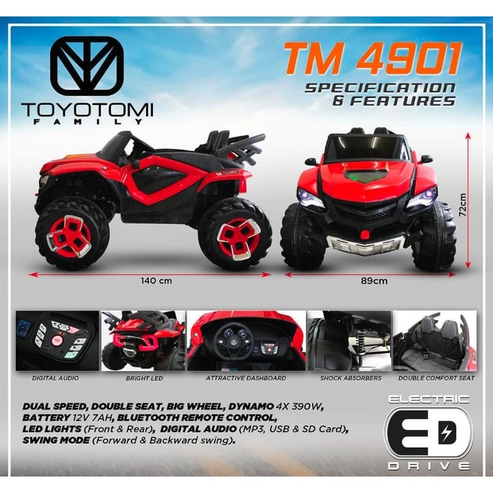 Mobil Aki Mainan Anak Remote Control TOYOTOMI Family TM 4901 Garansi SNI-2