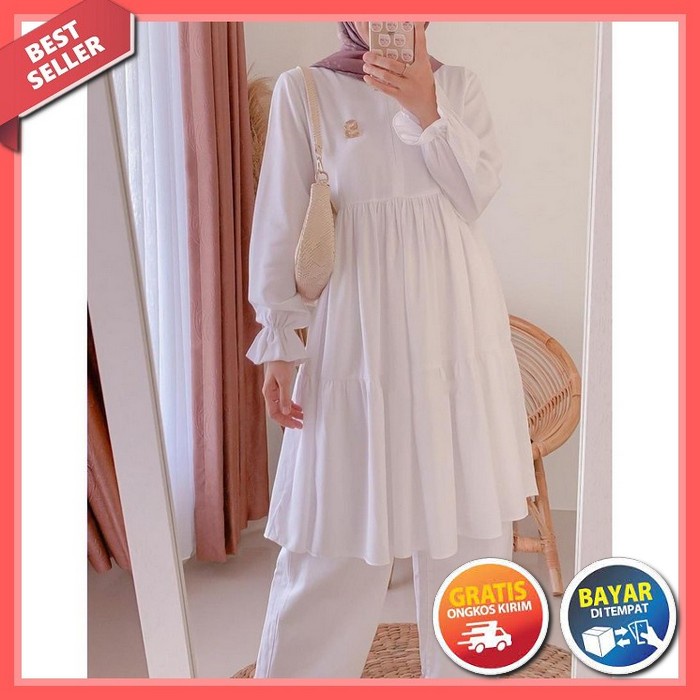 Tunik Wanita Putih Tunik Wanita Long Tunik Import Tunik Wanita Terbaru 2021 Kekinian D6T3 Tunik Panj