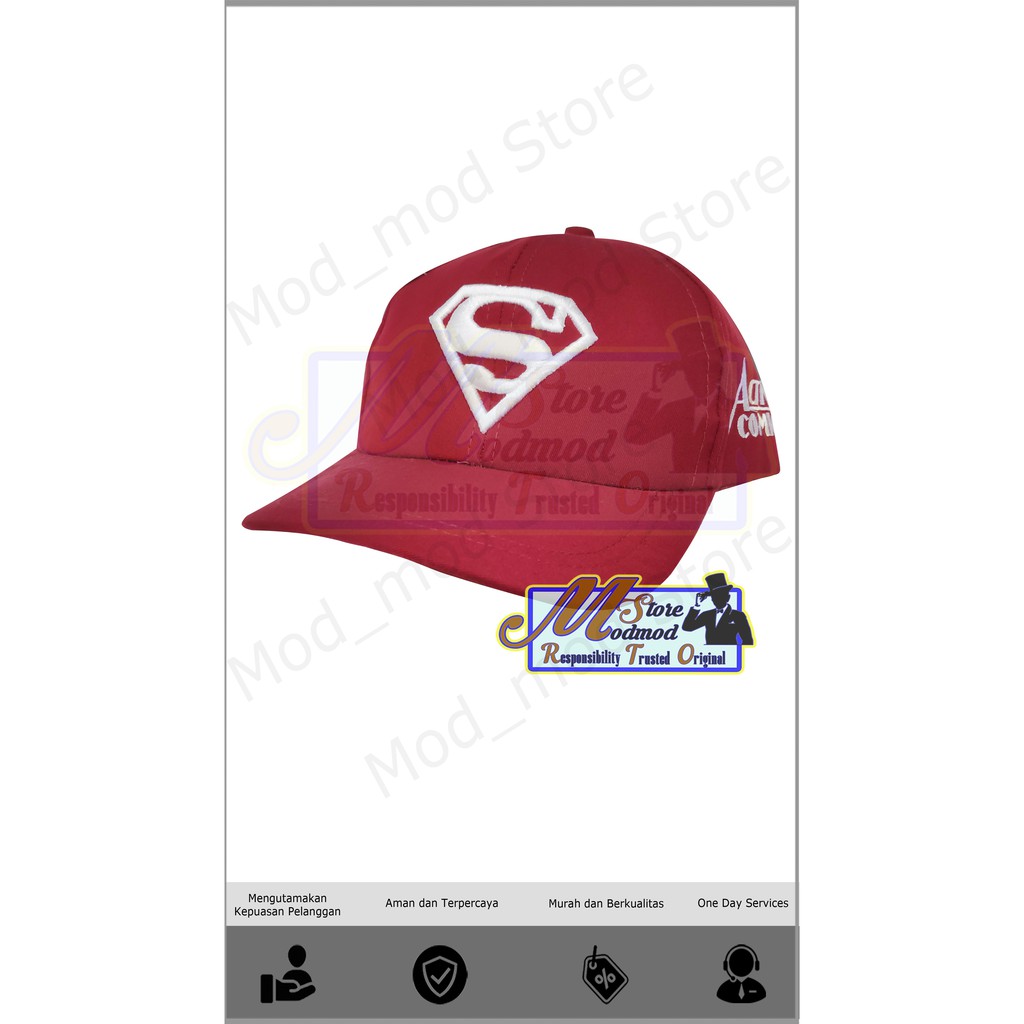 TOPI ANAK BORDIR SUPERMAN / TOPI ANAK SUPERMAN / TOPI ANAK LOGO SUPERMAN - DRILL - ega_modmod_store-Maroon Bordir Putih