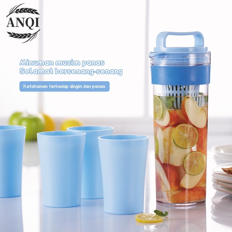 Teko Set 5 In 1 /Travel Cup/Water Mug / Cangkir Air Warna Warni / Teko plastik Ada 4 pcs cangkir