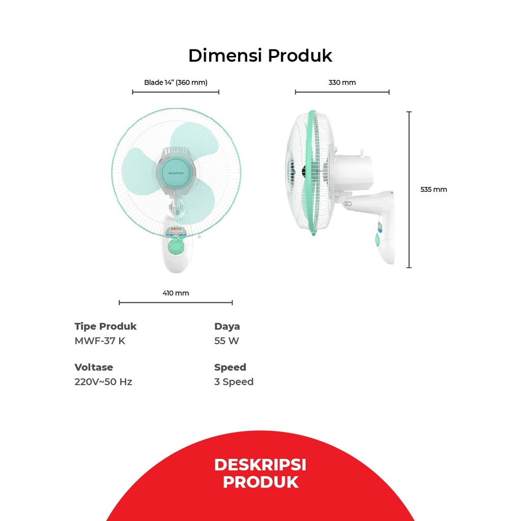 Maspion Kipas Angin Dinding 14 inch - MWF37K
