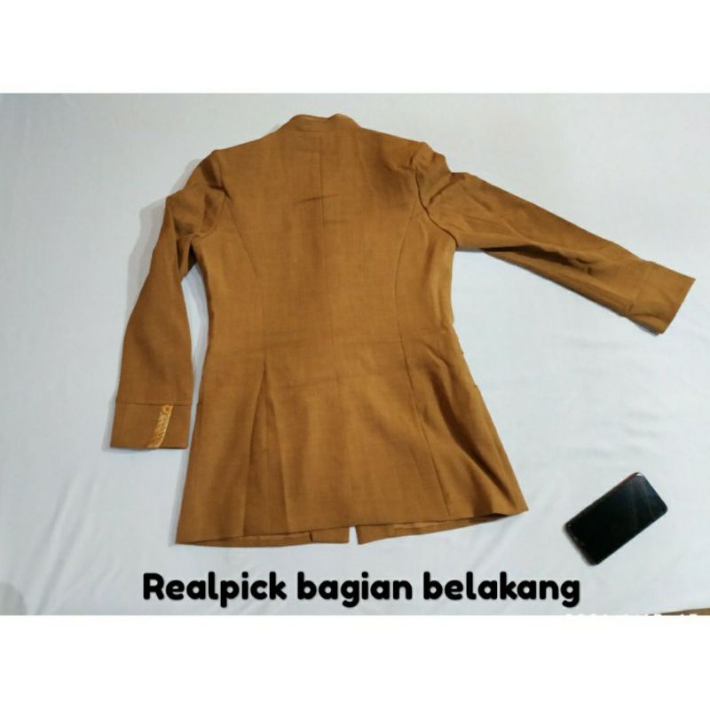 stelan baju guru /baju pemda wanita / baju pns/baju pemda khaki muda kerah sanghai