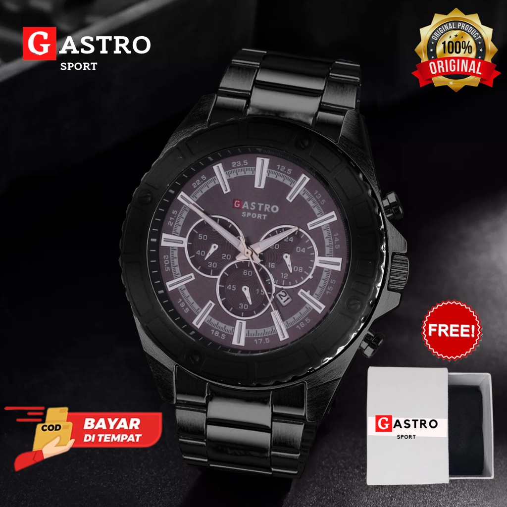 Jam Tangan Pria Rantai Stainless Gastro Sport Tahan Air Date Watch Kasual