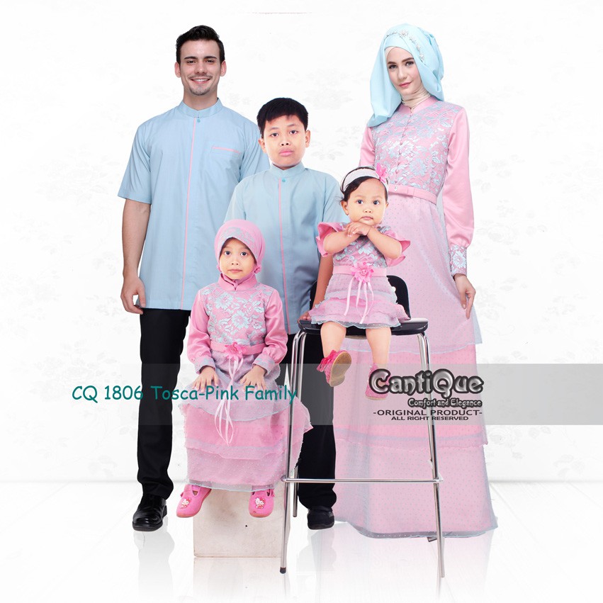 Baju Couple Family Lebaran Sarimbit Keluarga Hajatan Kondangan Aqiqah Gamis Brokat 1806 Tosca Pink