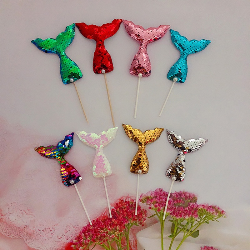 Topper Kue Bentuk Ekor Mermaid Aksen Glitter Untuk Dekorasi Pesta Ulang Tahun
