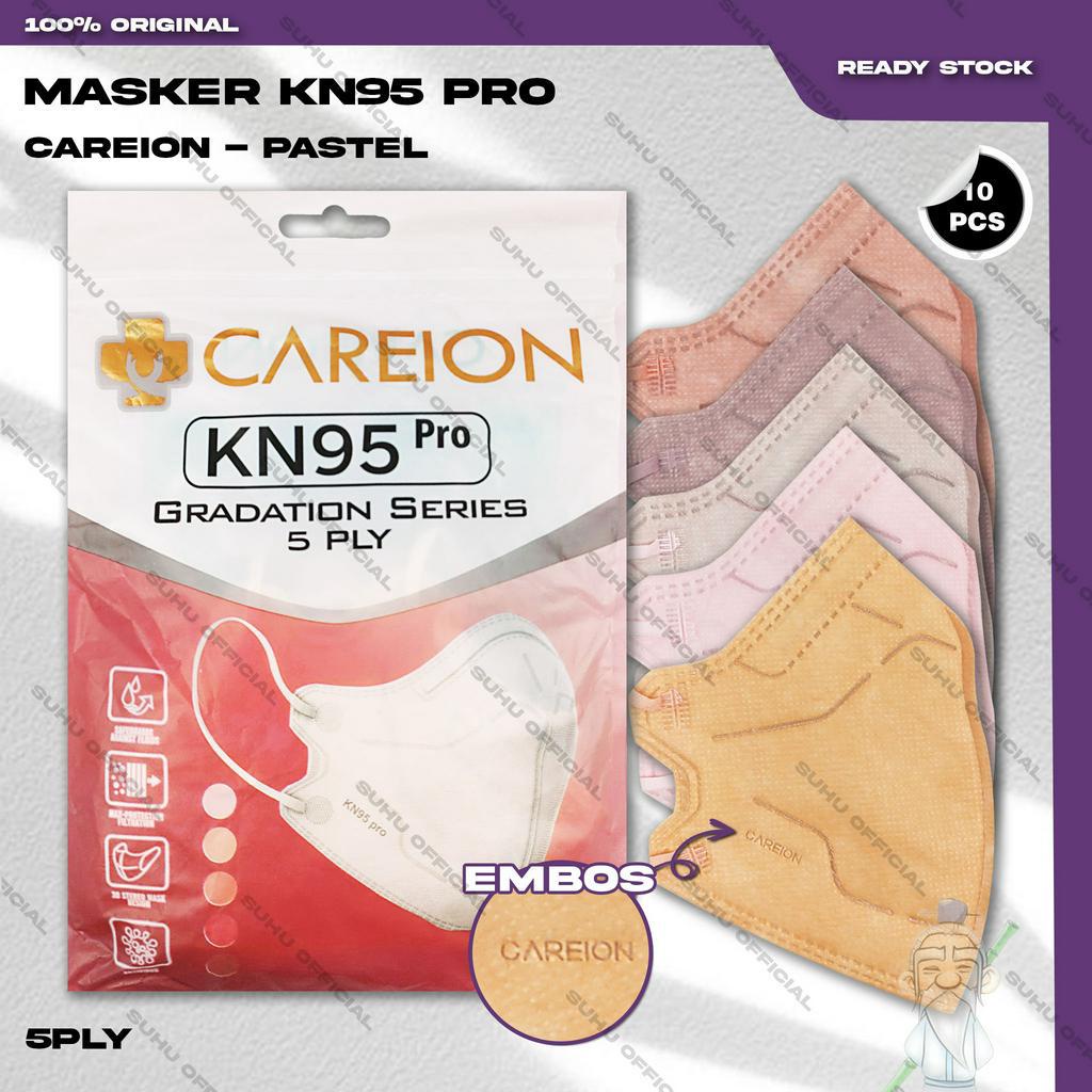 Masker KN95 PRO CAREION 5Ply Isi 10Pcs Warna Mix Pastel Soft Hybrid KN 95 5 Ply Earloop Surgical Mask Kemenkes