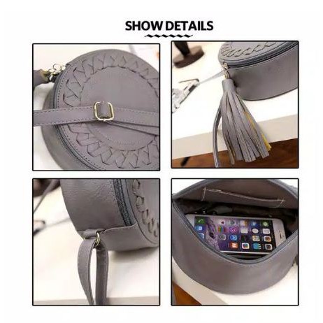 TAS SELEMPANG BULAT MOTIF KEPANG SLING BAG / Tas Bulat Kepang Bahan Lembut