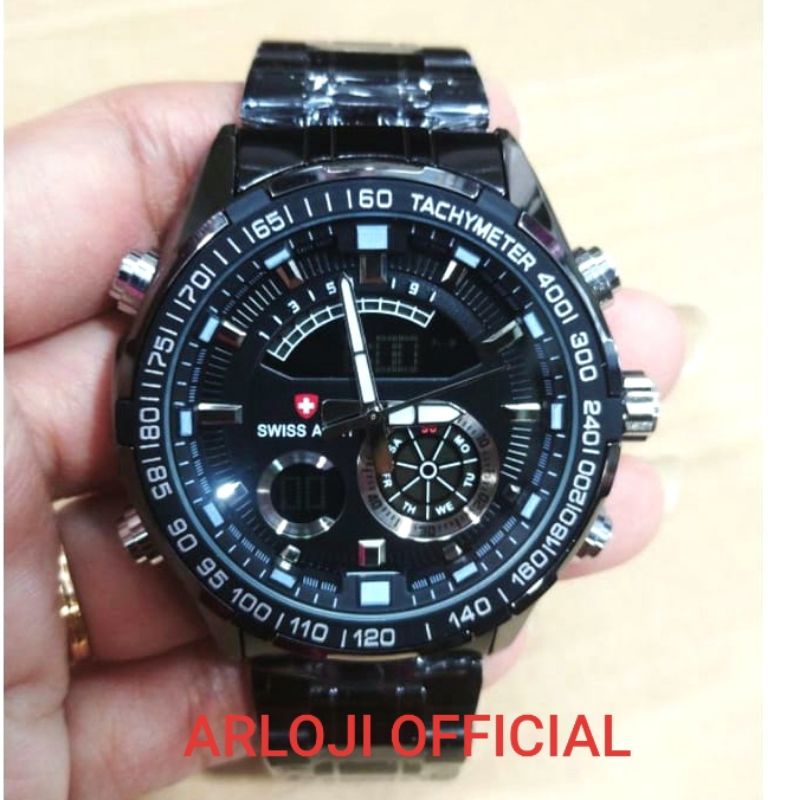 Jam tangan pria double time stainless steel Chrono aktif Anti air