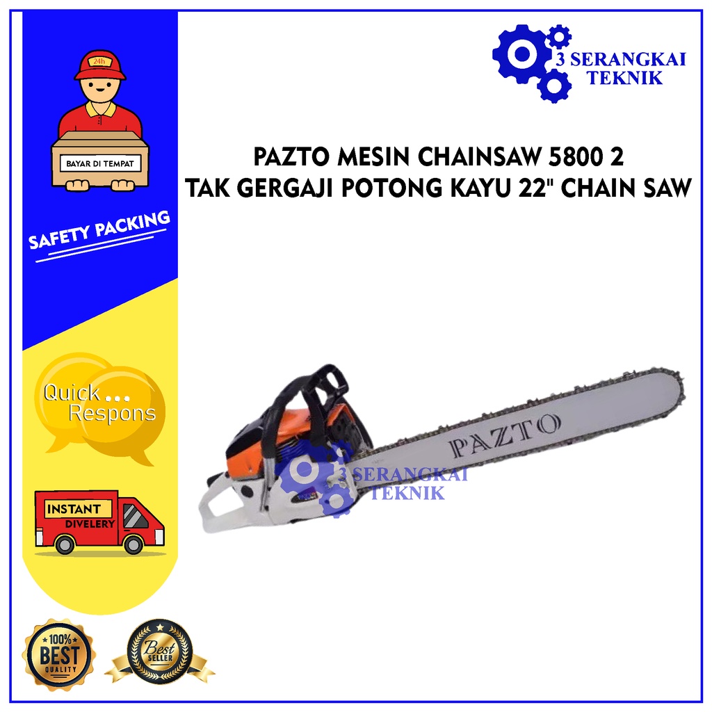 PAZTO MESIN CHAINSAW 5800 2 TAK GERGAJI POTONG KAYU 22&quot; CHAIN SAW