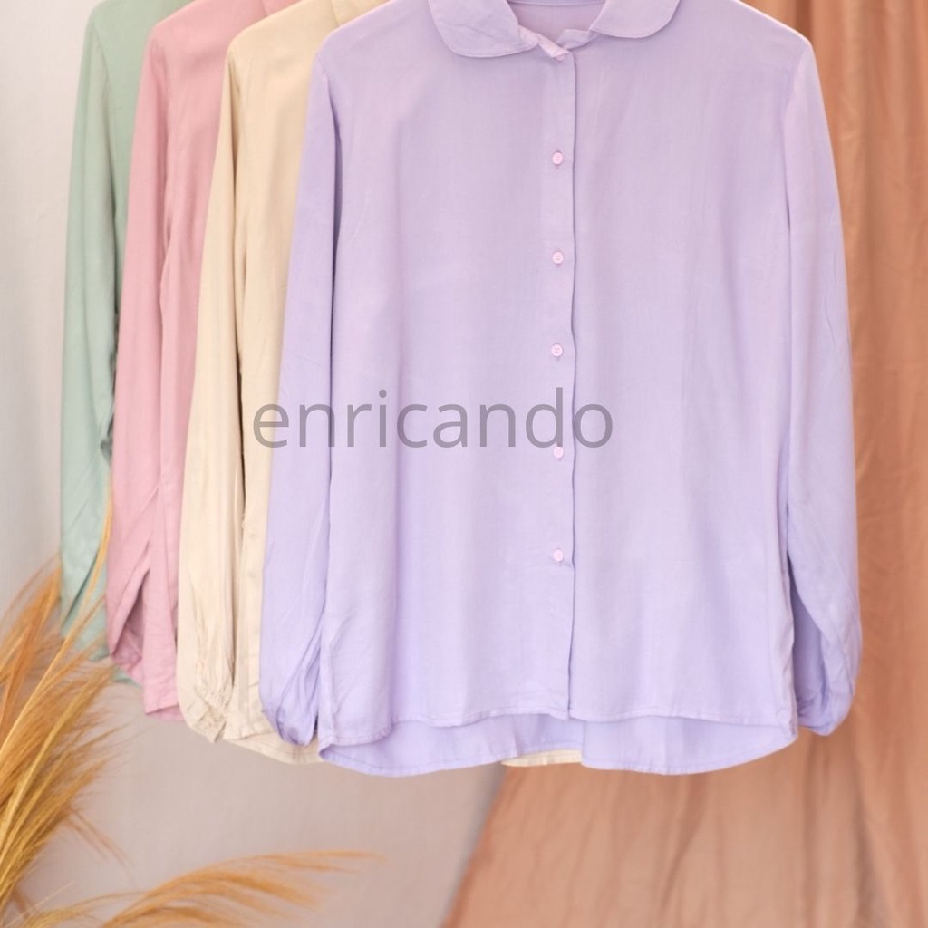 Kemeja Pastel Series - Kemeja Basic - Blues Wanita - Kemeja Big Size - Kemeja Polos Rayon - Kemeja L