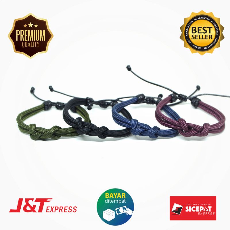 Gelang Tali Paracord Pendaki Outdoor Pria Hitam Cowok Model Infinity Bracelet