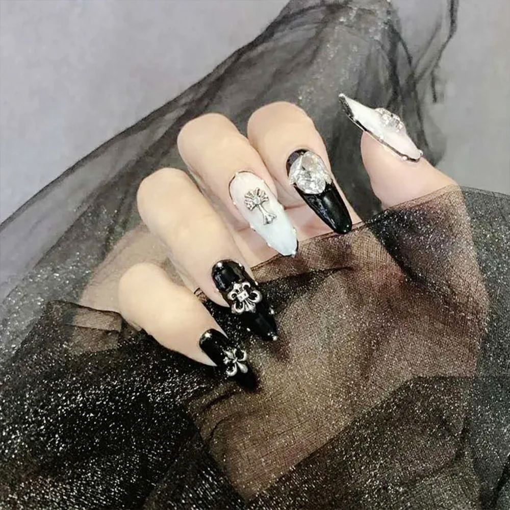 MXBEAUTY 50pcs Punk Nail Charms Alloy Metal Nail Art Decorations 3D Nail Art Jewelry Rock Style Gold Silver DIY Crowe Heart Rivets Nail Retro Manicure Accessories/Multicolor