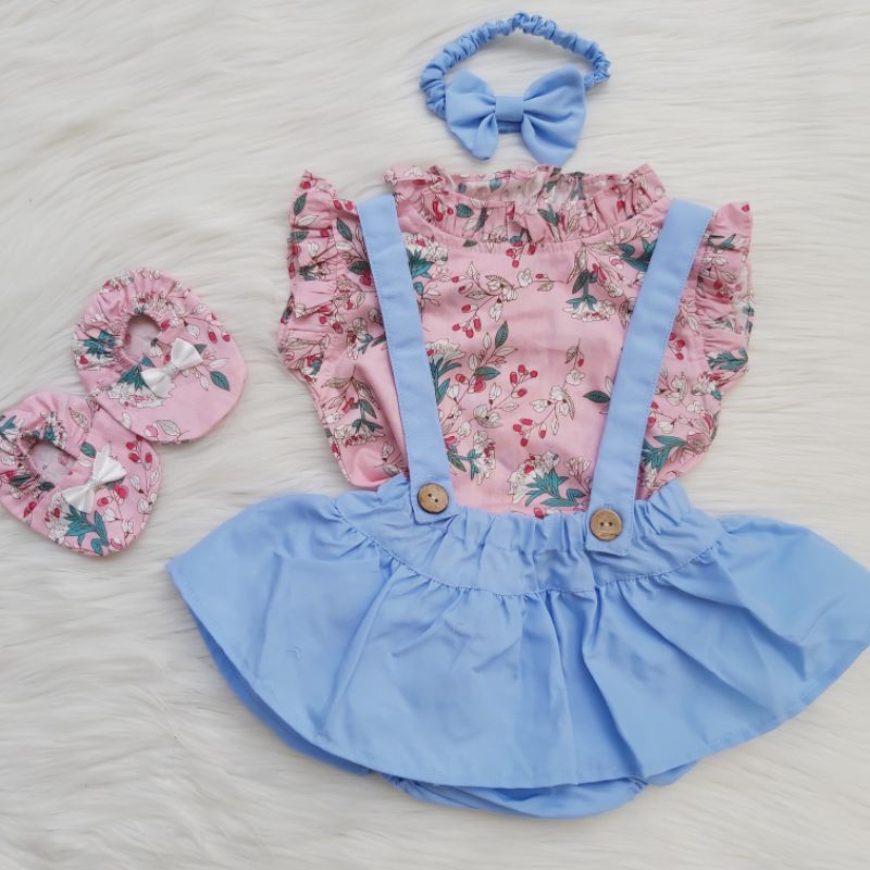 Baju Setelan Overall Jumper Rok dress baby 0-6 bulan bandana sepatu  fashion anak perempuan pergi jalan jalan