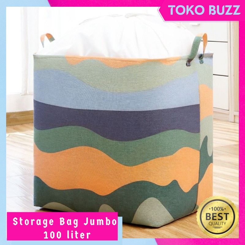 Keranjang Baju Mainan Jumbo 100 Liter/ Storage Bag Tempat Penyimpanan Serbaguna Keranjang Lipat Tempat Mainan Anak Bed Cover Baju Celana Gorden Selimut Baju Kotor Motif Minimalis