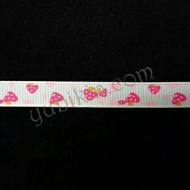 1 Meter Pita Grossgrain/Pita Salur/Pita Garis Jamur (Mushroom) 1cm Putih