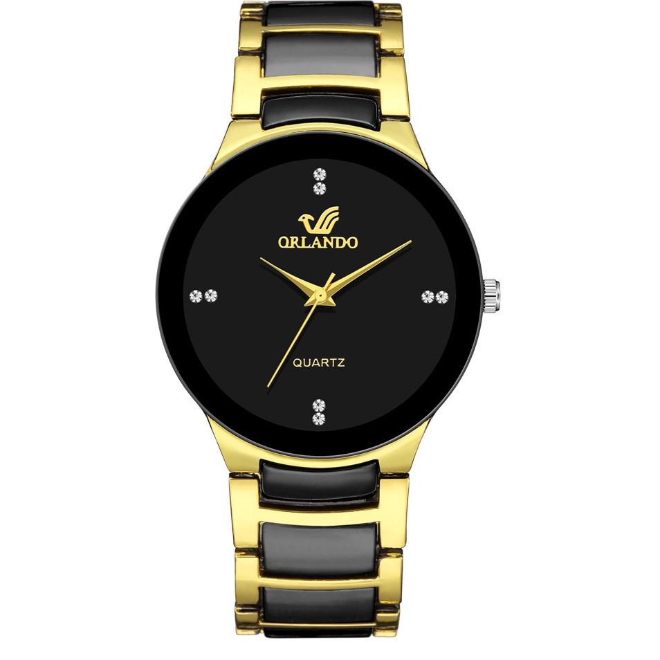 ☜ JAM TANGAN PRIA ORLANDO ORIGINAL RANTAI STAINLESS BRANDED PREMIUM GOLD HITAM EMAS LAIGO JAM095B5 B