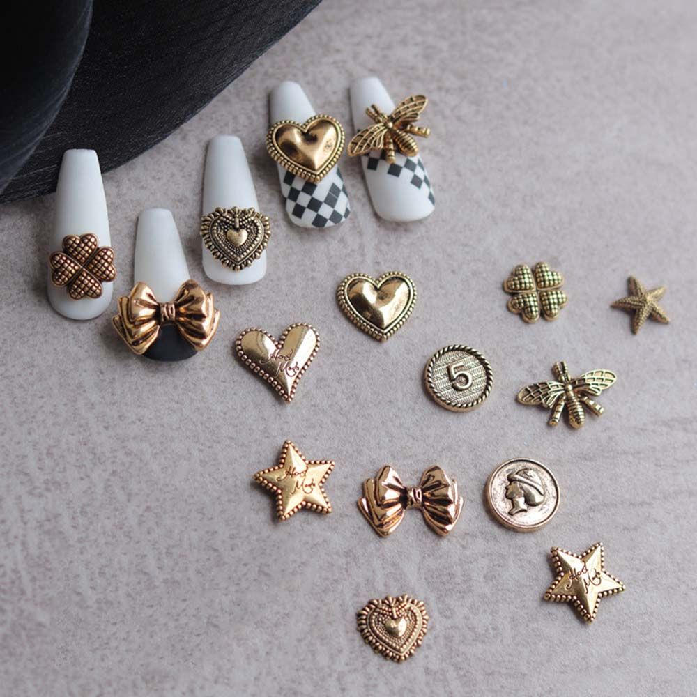 MXBEAUTY Bronze 3D Nail Art Decoration Retro DIY Ornament Nail Art Jewelry Love Heart Bee Fashion Irregular Japanese Charming Manicure