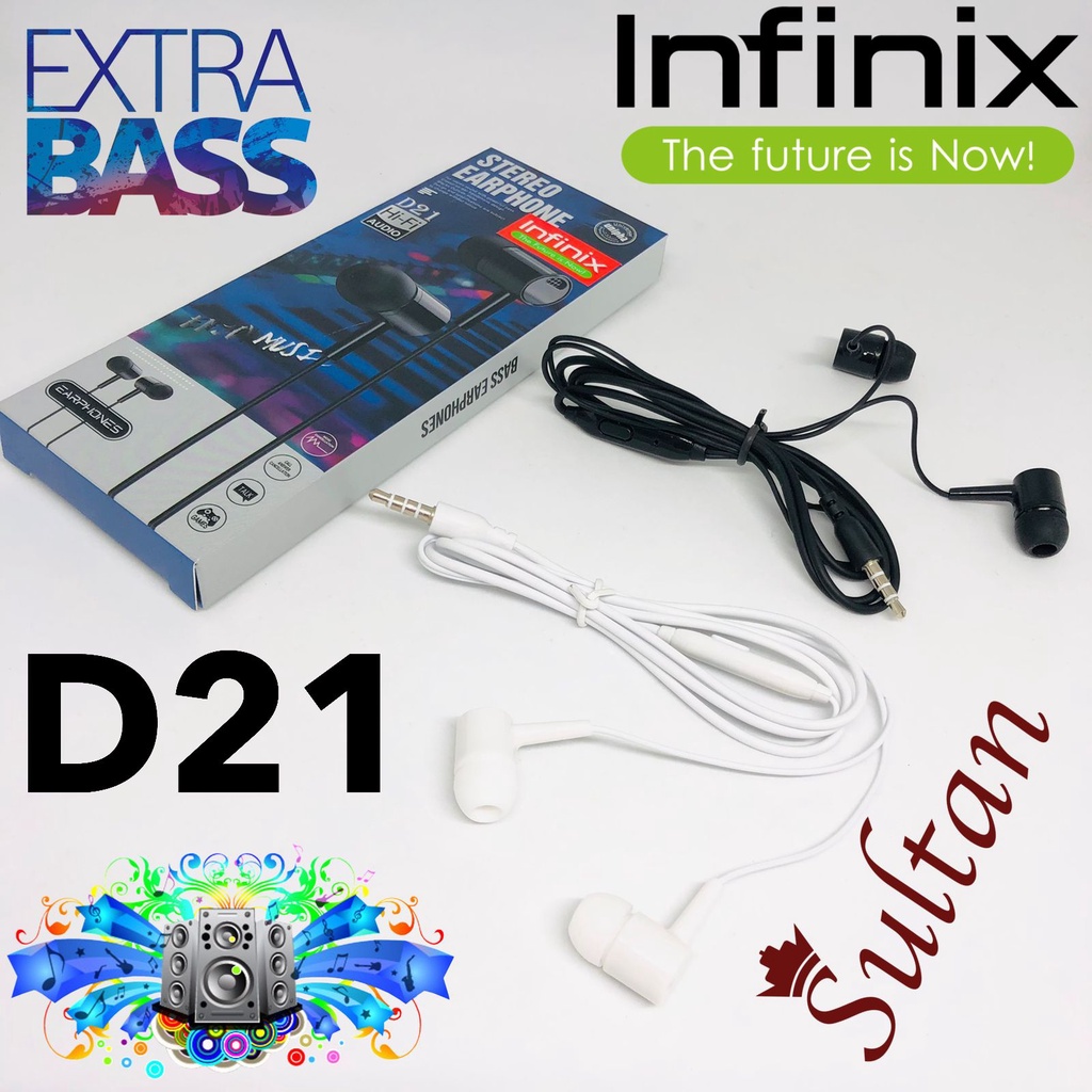 Headset Earphone Infinix Hot Original jack audio 3.5mm Handsfree Infinix Ori new pack D21 &amp; L29