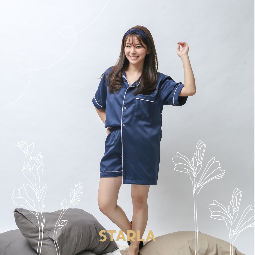 GROSIR BAJU TIDUR WANITA PIYAMA DEWASA LENGAN PENDEK PAJAMAS MURAH SATIN SATEN FEBE STARLA