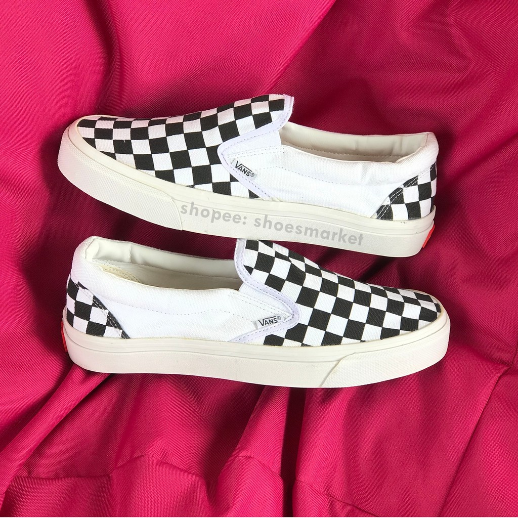 OBRAL SEPATU VANS SLIP ON CHECKERBOARD MONO BLACK