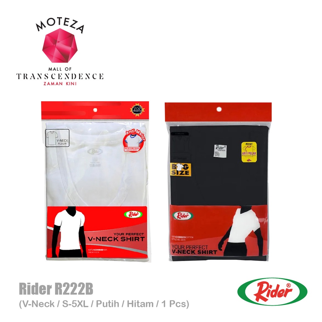 RIDER R 222 R222B Kaos Dalam Oblong Pria T-Shirt - V Neck Putih Hitam S M L XL 3XL 4XL 5XL