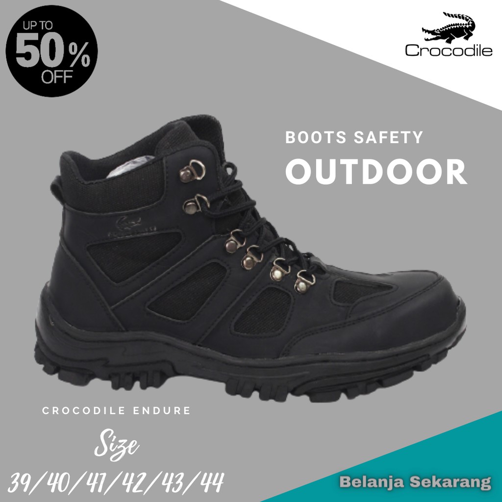 PROMO Sepatu Hiking Boots Ujung Besi Crocodile Endure Hitam Gunung Tactical Touring Outdoor Pria