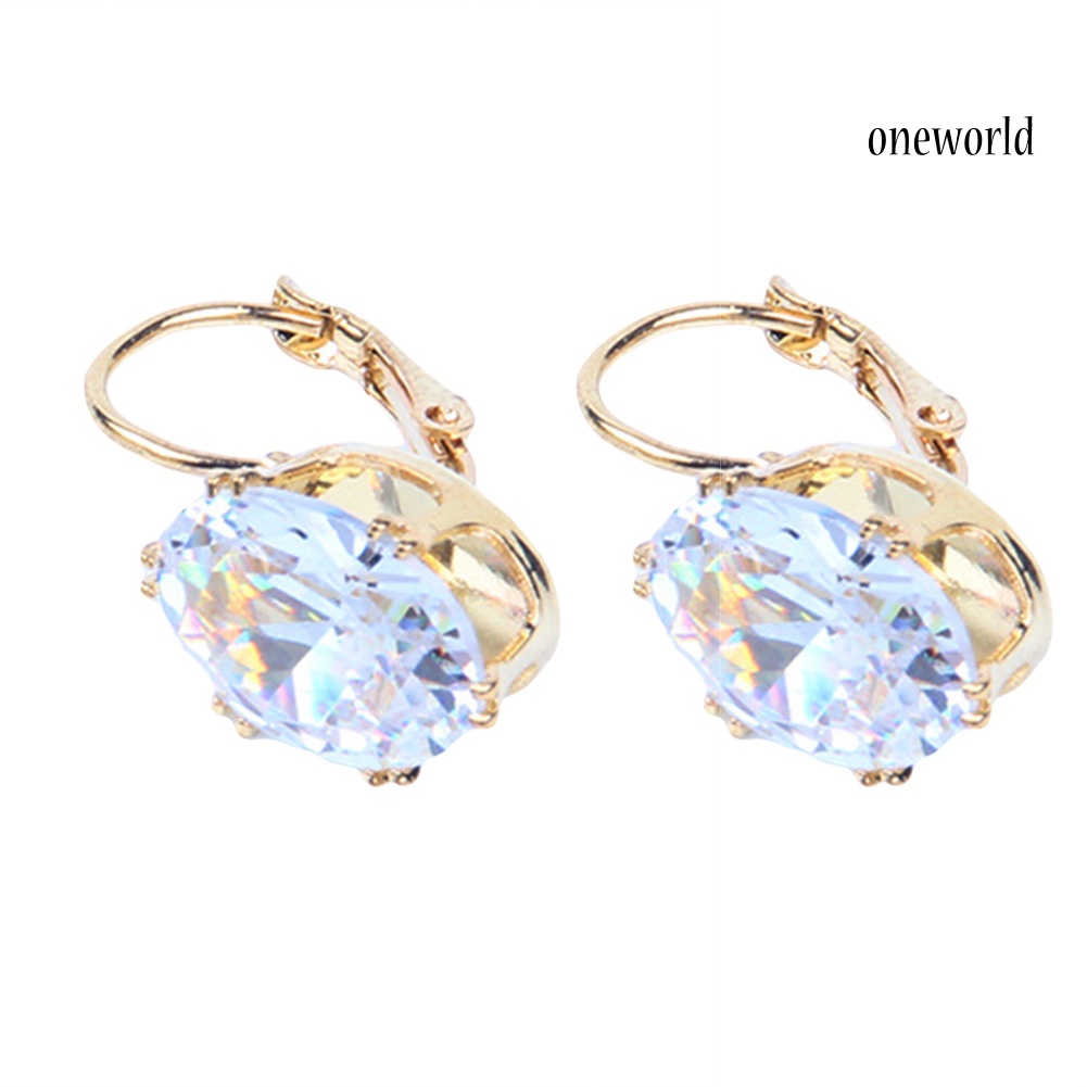 OW@ Women Teardrop Cubic Zirconia Inlaid Dangle Leverback Earrings Jewelry Gift