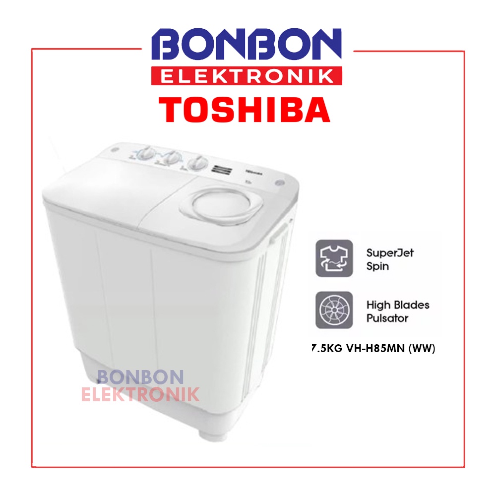 Toshiba Mesin Cuci 2 Tabung 7.5KG VH-H85MN (WW) / VHH 85 MN / VHH85MN