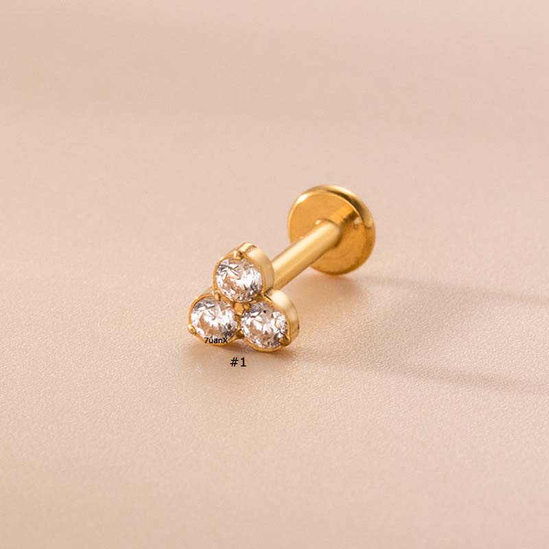 1pc Anting Tindik Bibir Bahan Stainless Steel 16G Hias Zircon Untuk Wanita