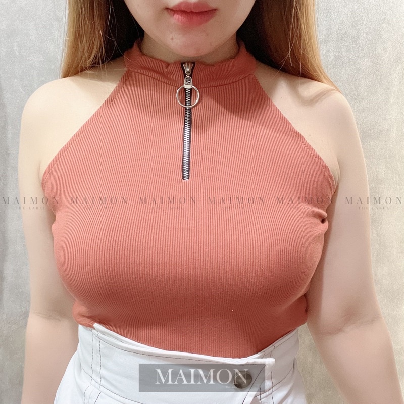 Zip Up Halter Top | Atasan Wanita Korean Fashion | Maimon Grosir