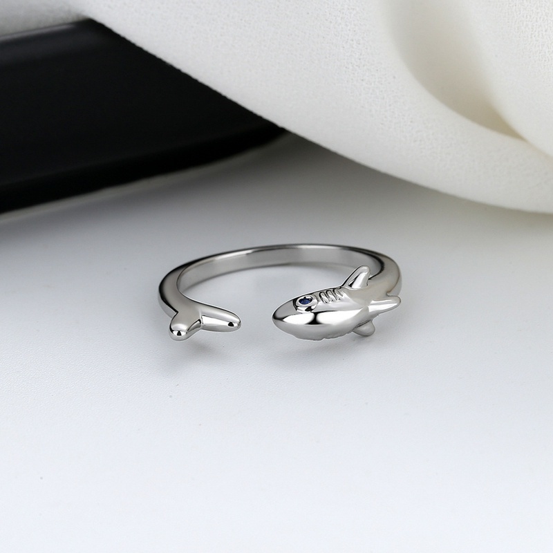 Shark Open Ring European And American Creative Personality Plated 925 Silver Fashion Ring Men And Women