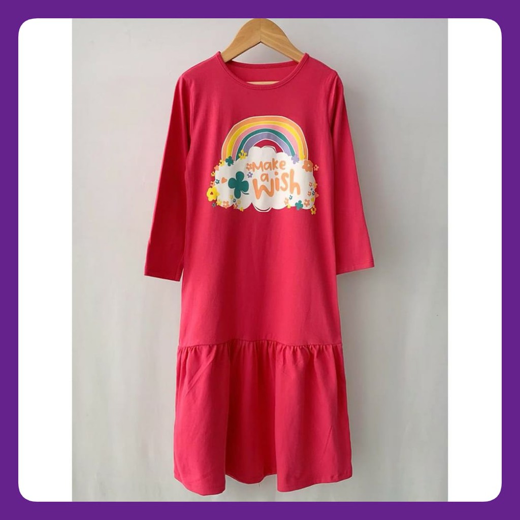 Gamis Kaos Anak Cewek Aplikasi Sablon Warna Fanta Size 2 tahun umur 4thn ukuran 6th 8Tahun Baju Teru