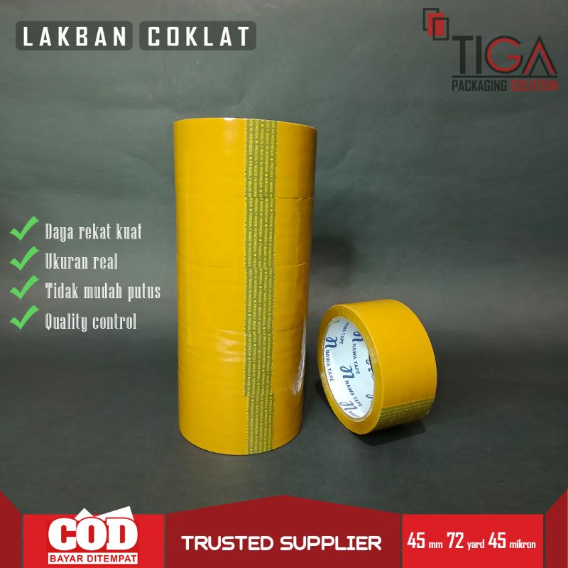 

Lakban/Isoslasi Coklat/2 Inch 72 Yard Full/Daya Rekat Kuat/Murah/1 Kg Muat 6 Pcs